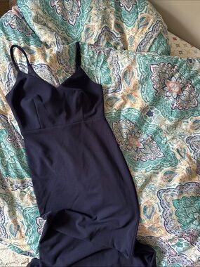 Lulu's Navy V-Neck Spaghetti Strap Slip Dress